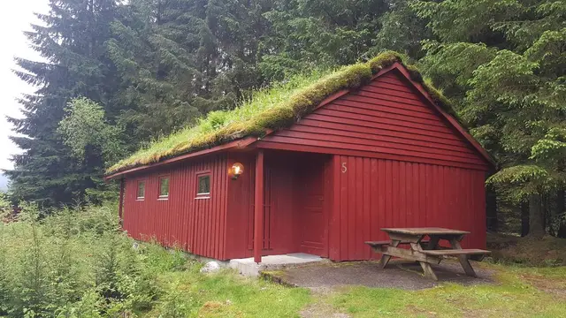 Raud hytte med torvtak